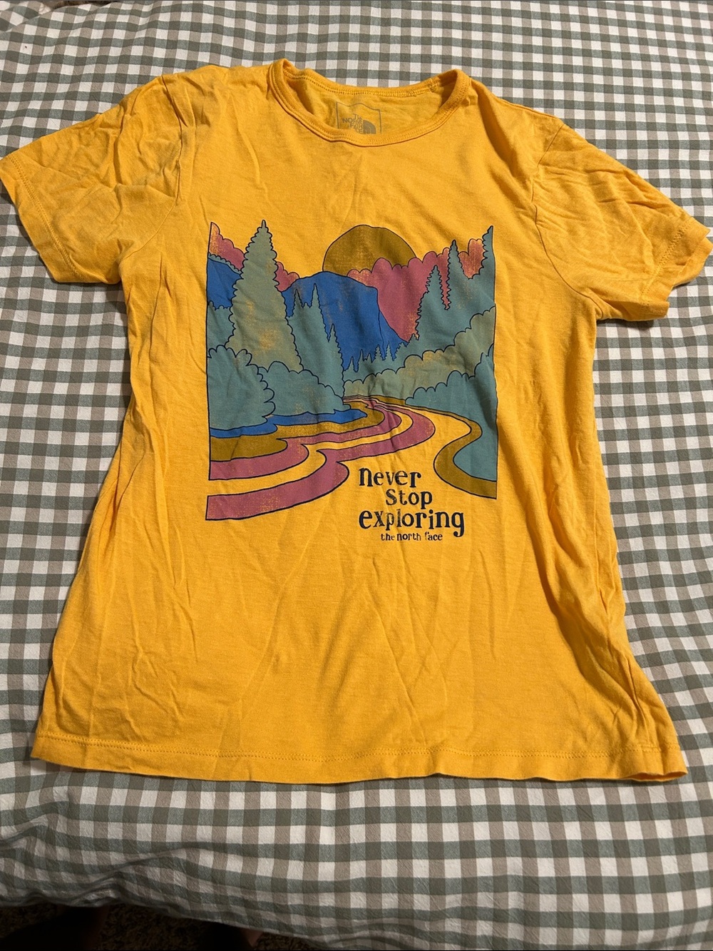The North Face Women’s Yellow Graphic 'Never Stop Exploring' Tee - Picture 1 of 3
